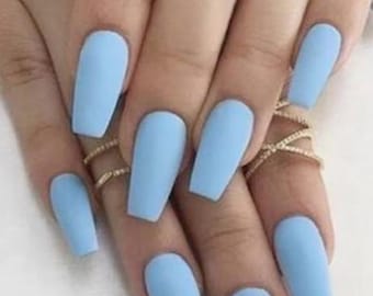 pastel blue press on nails - matte blue press on nails - spring nails