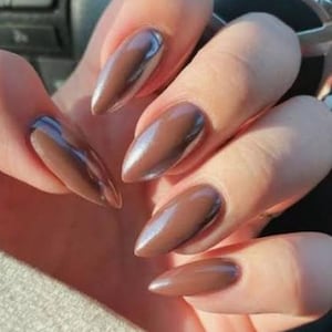 chocolate glazed press on nails - donut glazed press on nails - Hailey Bieber inspired nails