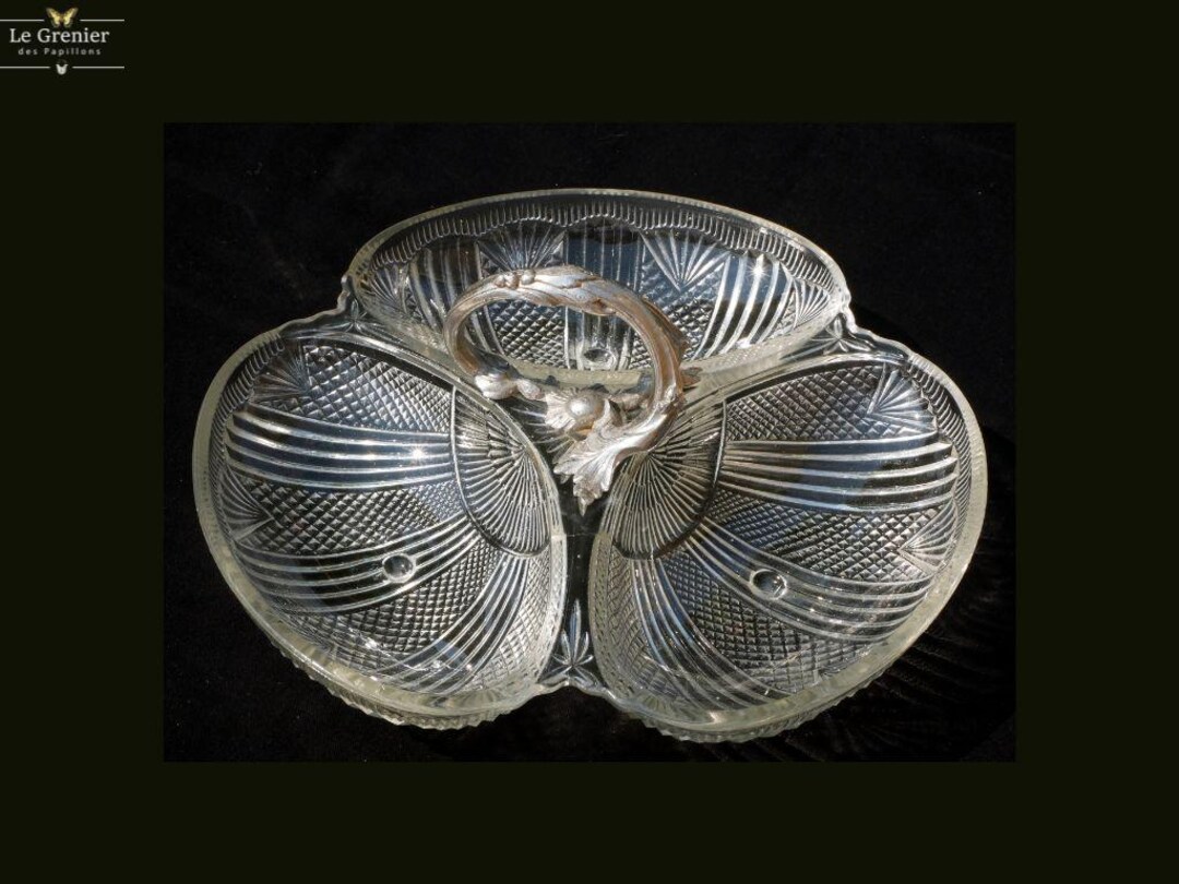 Plat De Service Mendiant En Verre Taillé à 3 Compartiments – Vintage 1960/70