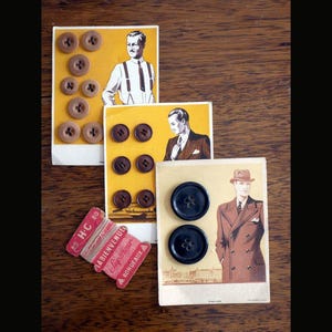 Set med 16 herrknappar från 1930-talet – Hängslen-, kavaj- och kostymknappar – vintage sybehör – Fransktillverkad sömnad, Lyon