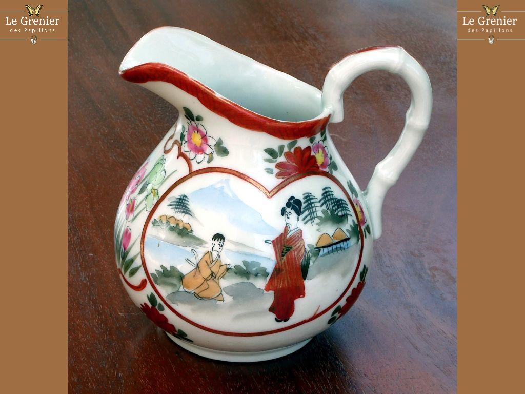 Petit Pichet à Lait Ou Crémier Vintage Granit Années 60, Céramique Blanche