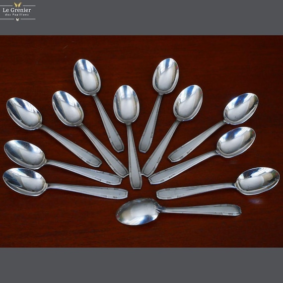 Lot De 12 Petites Cuillères Vintage Métal Argenté 18G – 2 Poinçons