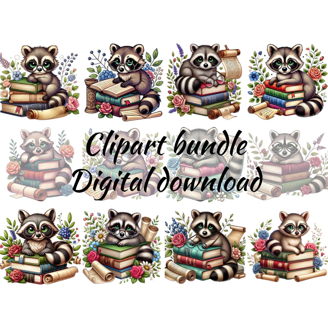 Smart Raccoon Bundle Set Clipart Instant Download Sublimation Design - Etsy