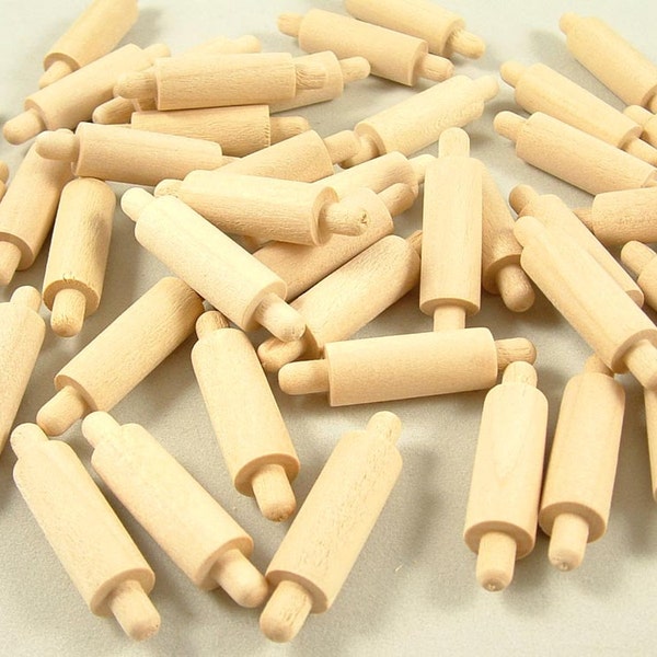 100 Mini Rolling Pins, 1 5/8 inch x 3/8 inch Unfinished Wooden Micro Rolling Pins for DIY