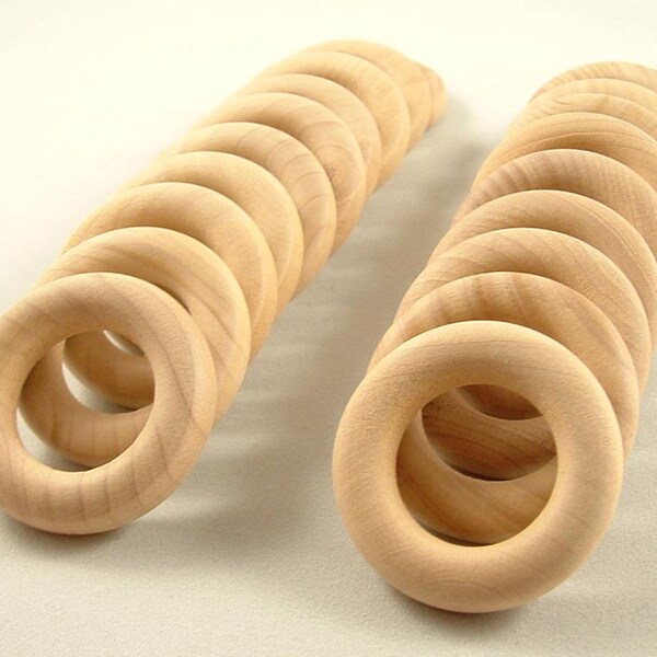 20 Wood Rings, Round - 1 3/4 inch Unfinished Wooden Rings for DIY