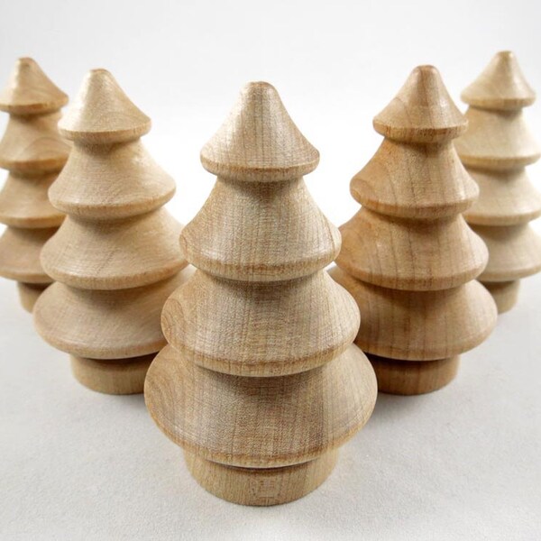 5 Christmas Trees, Round - 3D Pine Trees -  2 3/4 inch Unfinished Wooden Christmas Trees for DIY