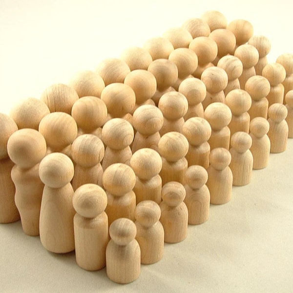 50 Peg Dolls - Ten Families of Five - Unfinished Wooden Peg Dolls for DIY