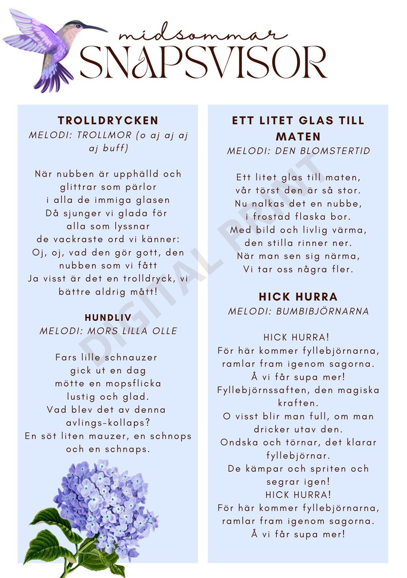 Snapsvisor Midsummer Snapsvisor Sånghäfte Printable – Swedish Drinking Songs ...