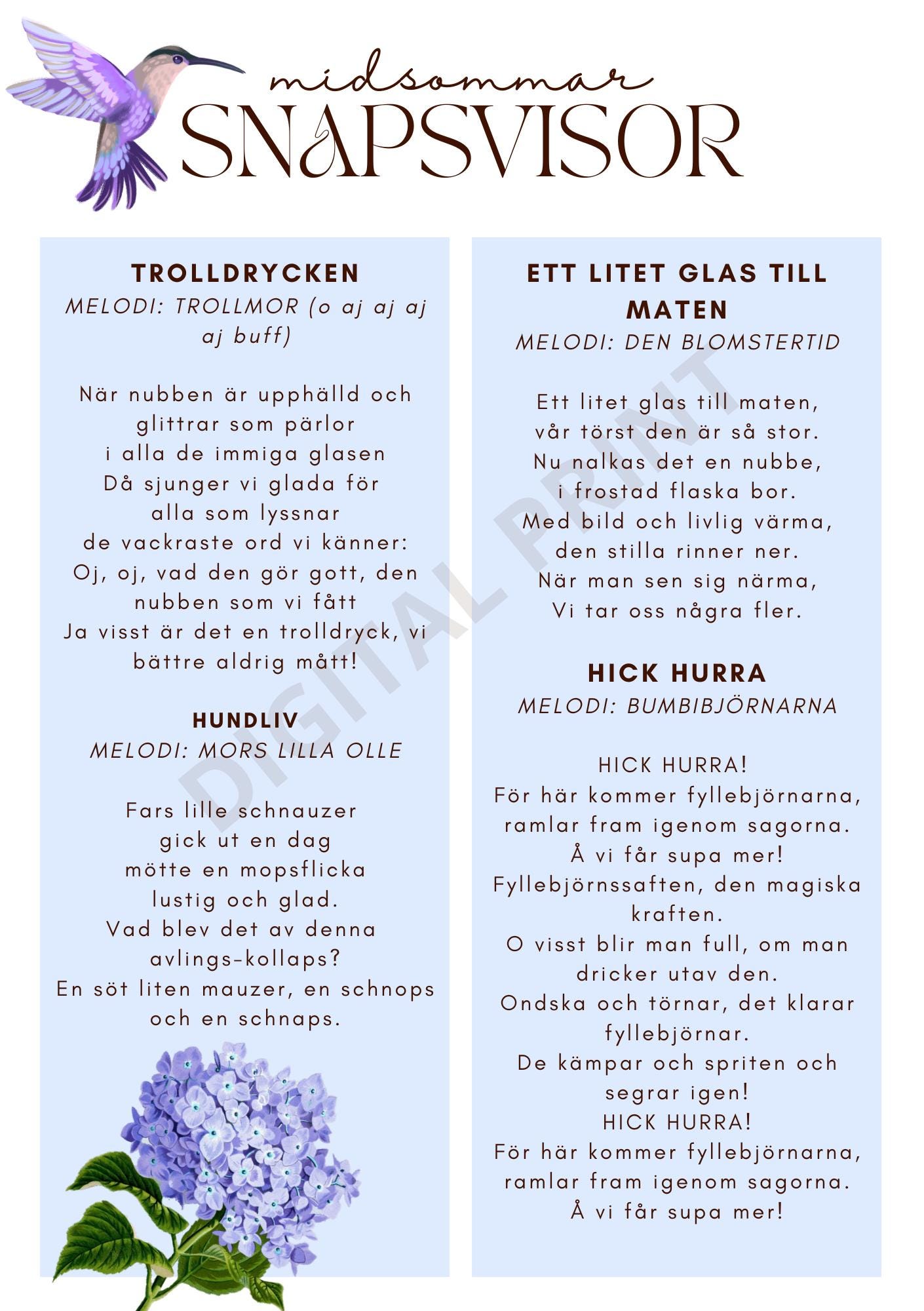 Snapsvisor Midsummer Snapsvisor Sånghäfte Printable – Swedish Drinking Songs ...