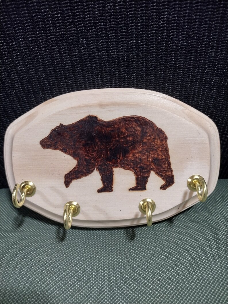 Wood Burned Key Holder. Pyrography. Burned by Hand. Has Hooks to Hold ...