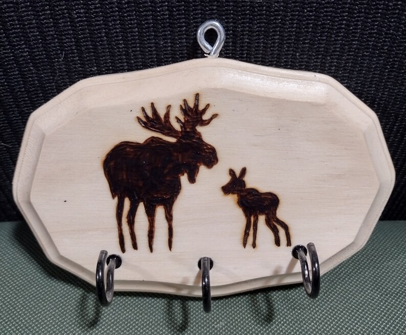 Wood Burned Key Holder. Pyrography. Burned by Hand. Has Hooks to Hold ...