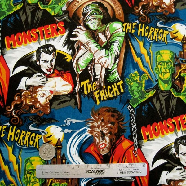 1/2 Yd or Yard MONSTERS Horror Movie Black Robert Kaufman Novelty MONSTER Cotton Quilt Fabric Universal Studios Hollywood - Hard to find