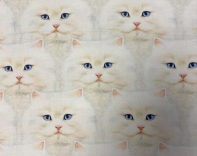 Robert Kaufman - Whiskers & Tails - CATS - WHITE - Cotton Fabric by the Yard or Select Length AYVD-19561-1 White Cat