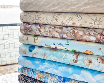 BEACH Comber COASTAL SEASIDE Fabrics - 100% Cotton Quilt Fabric  Timeless Treasures - Select Yard or Cut - Sky Sand Shells Rocks Ocean Water