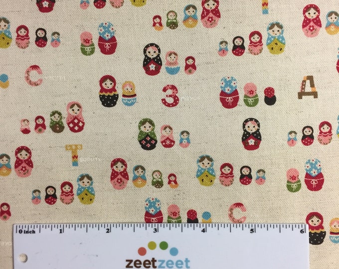 RUSSIAN DOLLS PINK Natural Red Japanese Fabric by the Yard, Half Yard, or Fat Quarter Fq Light Weight Canvas Linen Cotton Kokka Imported