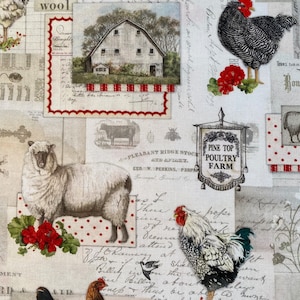 DOWN on the FARM - Cotton Quilting Fabric - Robert Kaufman - by Yard or Select Length Barnyard Animals Sheep Chickens AGBD-18643-276 Country