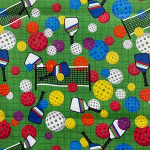 PICKLE BALL Sports Fabric in GREEN Multi - Timeless Treasures - 100% Cotton Fabric by the Yard or Select Length Pickleball