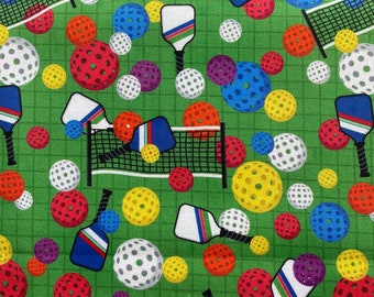 PICKLE BALL Sports Fabric in GREEN Multi - Timeless Treasures - 100% Cotton Fabric by the Yard or Select Length Pickleball