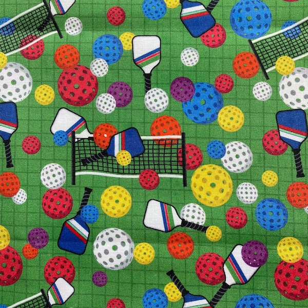 PICKLE BALL Sports Fabric in GREEN Multi - Timeless Treasures - 100% Cotton Fabric by the Yard or Select Length Pickleball