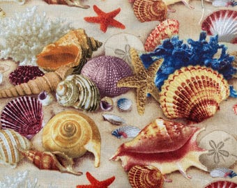 BEACHCOMBER SHELLS Fabric - Elizabeth's Studio - Cotton Quilt Fabric by the Yard or Select Length - Landscape Medley 278SAND Beach Seashells