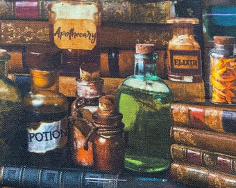 LIBRARY Books Packed Magic POTIONS Fabric - Timeless Treasures - 100% Cotton Fabric by Yard or Select Length - LIBRARY-CD2530 Halloween