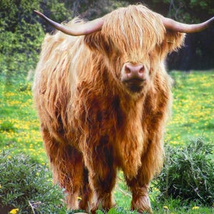New! HIGHLAND COW Fabric PANEL - 100% Cotton Fabric Scottish farm cattle