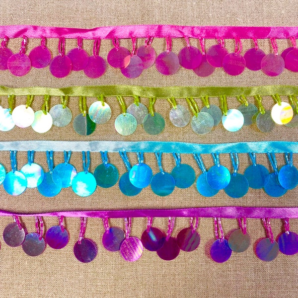 Hanging BEADED SEQUIN Fringe Trim, by the Yard - Sequined Trim, PAILLETTE Trim, Choose Color & Quantity, Fuchsia, Lime, Turquoise, Purple