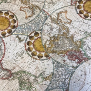 LIBRARY of RARITIES - Robert Kaufman Fabrics - World Map Fabric - 100% Cotton Fabric by the Yard or Select Length
