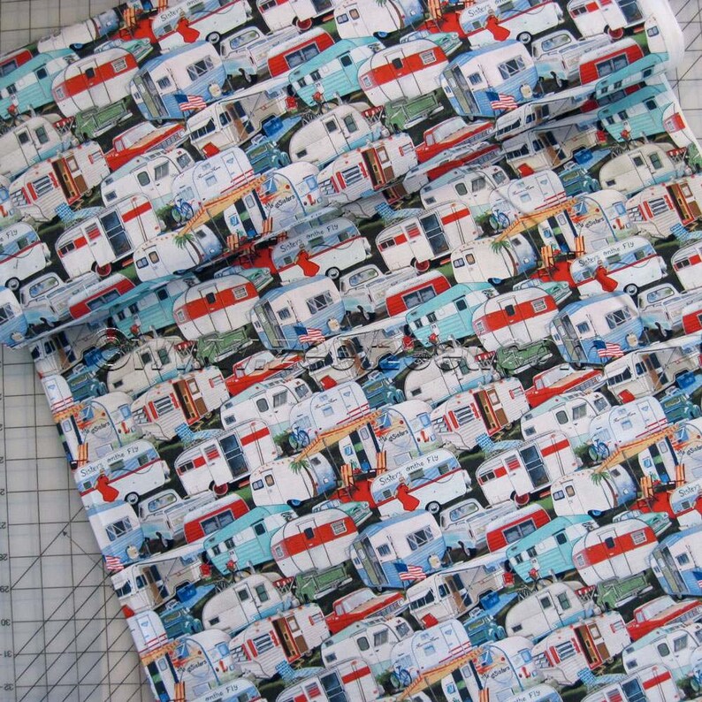 Sister/'s VINTAGE TRAILERS Multi Trailer Camp Camping Retro Cotton Quilt Fabric by the 18 x 22 Fat Quarter