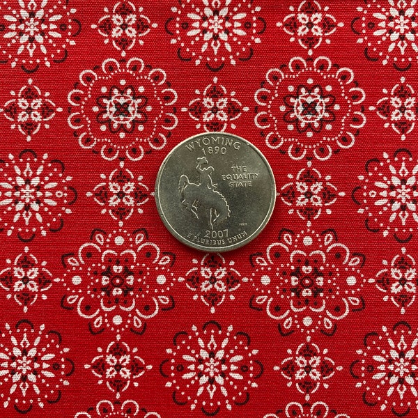 Mini RED BANDANA Fabric - Western Cowboy Bandana Fabric - 100% Cotton Fabric by the Yard or Length