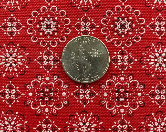 Mini RED BANDANA Fabric - Western Cowboy Bandana Fabric - 100% Cotton Fabric by the Yard or Length