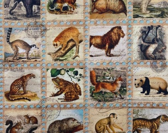 Robert Kaufman Fabric - LIBRARY of RARITIES - Vintage ANIMAL Stamps - 100% Cotton Fabric by the Yard or Select Length Atxd-19596-200 Vintage