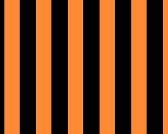 BLACK & ORANGE STRIPE Fabric Witch's Sock Pumpkin Orange Hocus Pocus Andover Fabrics - 100% Cotton Quilting Fabric by Yard or Select Length