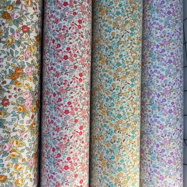 Sevenberry PETITE GARDEN Fabric by the Yard or cut, Mini FLORAL, 100% Cotton Fabric, Pink Purple Gold Aqua