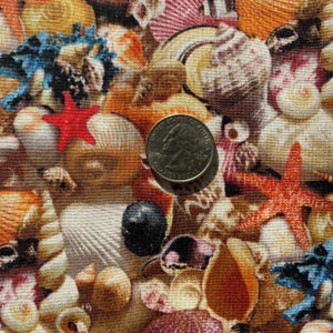 Packed BEACHCOMBER SHELLS Fabric - Elizabeth&#39;s Studio - Cotton Quilt Fabric by Yard or Select Length - Landscape Medley 392MULTI  Seashells