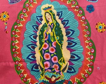 VIRGIN of GUADALUPE Fabric PINK Virgin Mary Cotton Fabric Panel by Alexander Henry Faith Religious Holy Mother