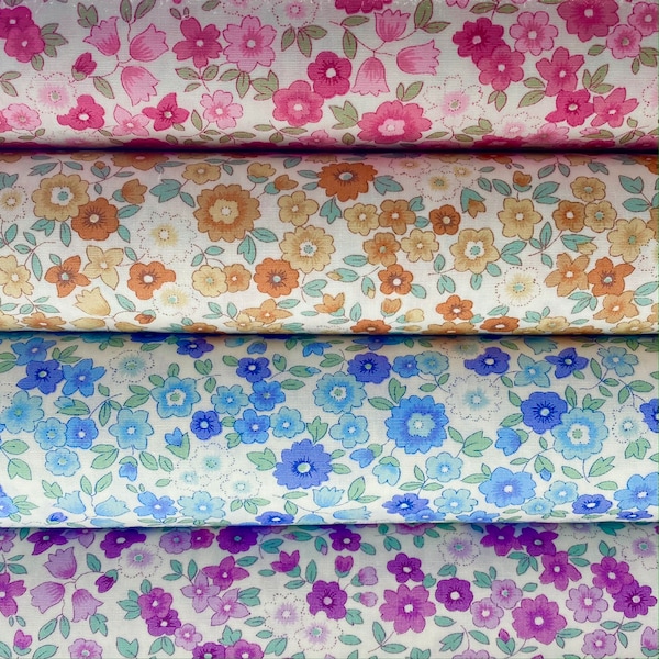 Sevenberry PETITE GARDEN Fabric by the Yard or cut, Mini FLORAL, Robert Kaufman, 100% Cotton Fabric, Pink Blue Purple Summer SB6112D2