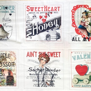 All My HEART White VALENTINE Ads Patch 24&quot; PANEL Fabric - 100% Cotton Quilt Fabric - Riley Blake Vintage Valentine&#39;s Day J. Wecker Frisch