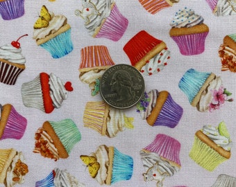 CUPCAKES Fabric STRAWBERRY Pink - Robert Kaufman Sweet Tooth Fabrics, AMKD-19827-98 Cotton Fabric by the Yard or cut, Small Scale Print