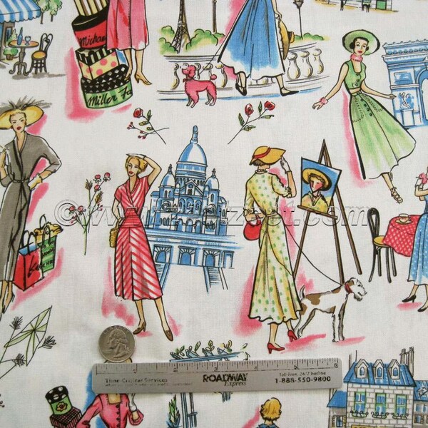 Retro Michael Miller SPRINGTIME IN PARIS France Quilt Fabric by the Yard, Half Yard, Fat Quarter French Eiffel Tower