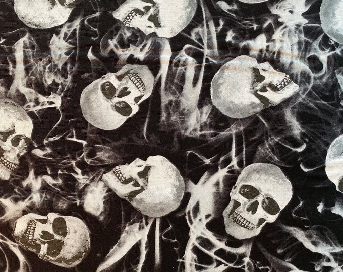 Wicked Tossed SKULLS & SMOKE Halloween Fabric - Timeless Treasures - 100% Cotton Fabric by the Yard or Select Length - WICKED-C8642 Black