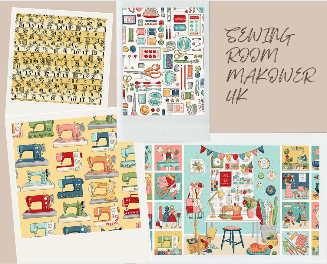 SEWING ROOM Fabric Makower UK 100 Cotton Quilt Fabric Sewing Machines