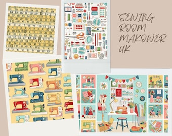 SEWING ROOM Fabric - Makower UK - 100% Cotton Quilt Fabric - Sewing Machines Craft Room