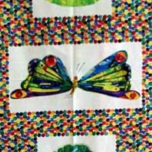Eric Carle VERY HUNGRY CATERPILLAR Quilt Fabric Panel Butterfly Leaf Dots