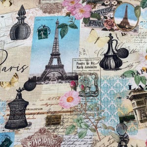 PARIS COLLAGE Eiffel Tower French Fabric - Timeless Treasures - Cotton Quilt Fabric by the Yard or Select Length - France FLEUR-CD3000 Multi