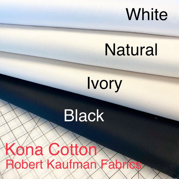 Robert Kaufman - Kona - Solid - Black - 100% Cotton Fabric by the Yard or Select Length KONA-BLACK White Natural Ivory