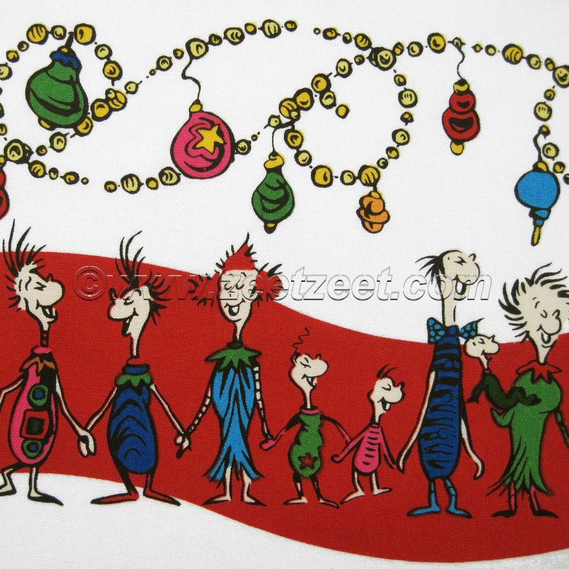 Grinch Christmas Fabric Dr. Seuss How the Grinch Stole Christmas Fabric WHOVILLE STRIPE Red