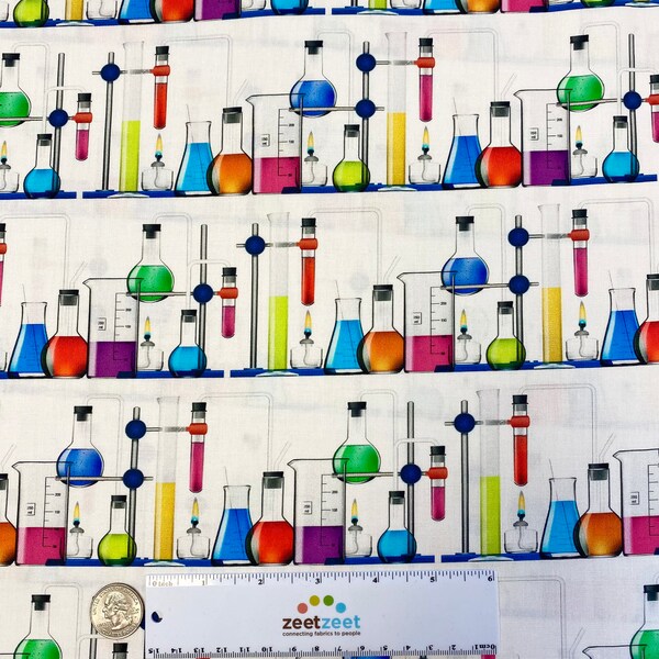 SCIENCE Fair 3 BRIGHT IDEA Fabric - Robert Kaufman Fabric - Scientific Chemistry Lab Beakers Pharmacy Fabric - Fabric by the Yard or Cut