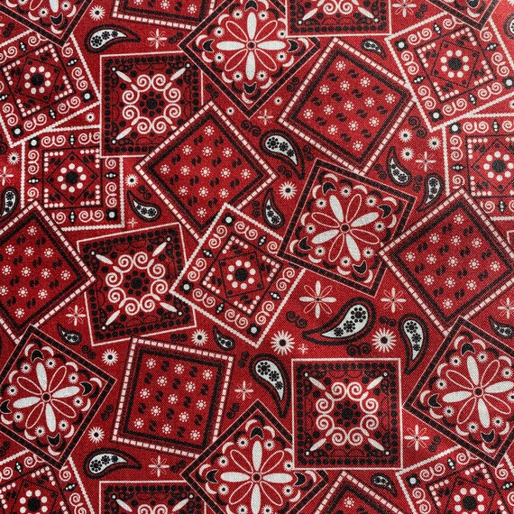 RED BANDANA Fabric - Western Cowboy Bandana Fabric - 100% Cotton Fabric by the Yard or Length