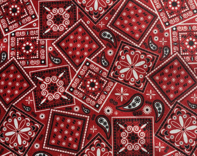 RED BANDANA Fabric - Western Cowboy Bandana Fabric - 100% Cotton Fabric by the Yard or Length